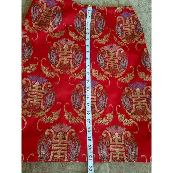 ALBERTA FERRETTI Red Brocade Pencil Skirt Luxurious Italian Designer Piece Sz 12 - Picture 11 of 11